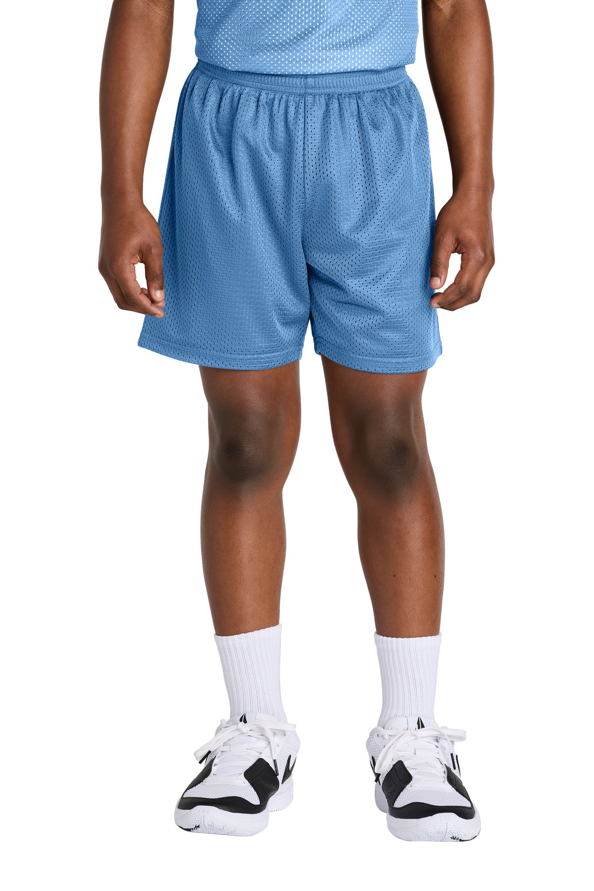 Front View of CarolinaBl Sport-Tek Youth PosiCharge Mesh 5" Short YST5100
