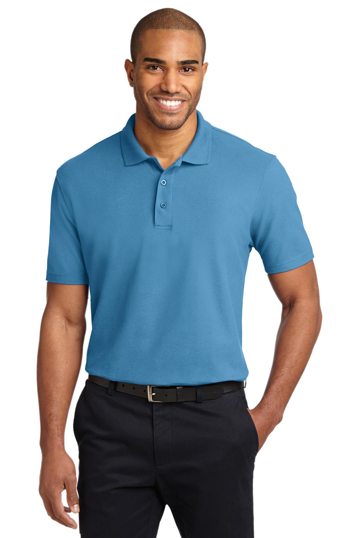 Front View of Celadon Blue Port Authority Stain-Release Polo. K510