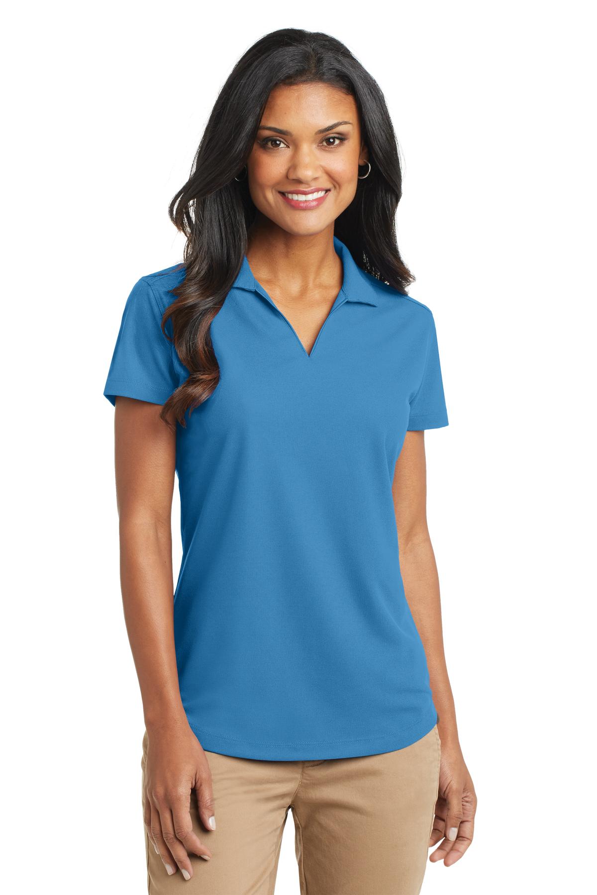 Front View of Celadon Blue Port Authority Women's Dry Zone Grid Polo. L572