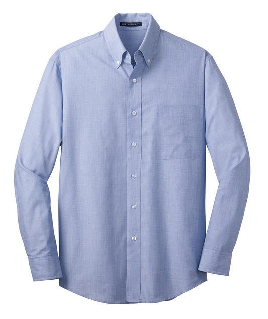 Front View of Chambray Blue Port Authority Crosshatch Easy Care Shirt. S640