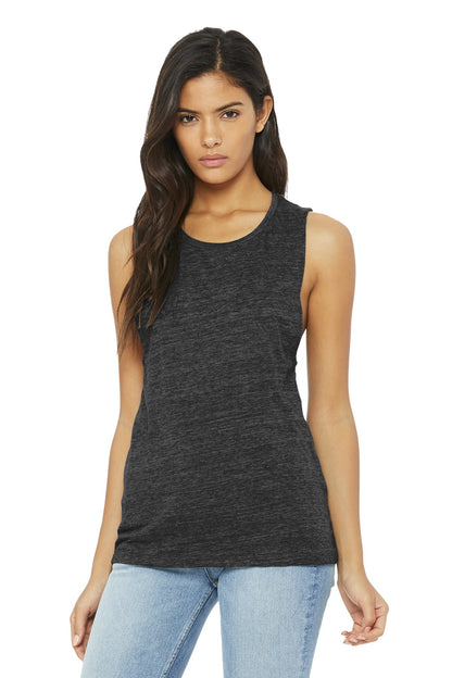 Front View of Char Blk Slub BELLA+CANVAS Women's Flowy Scoop Muscle Tank. BC8803