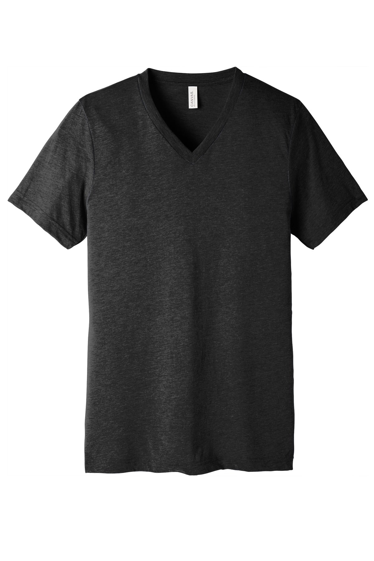 Front View of Char-Blk TB BELLA+CANVAS Unisex Triblend Short Sleeve V-Neck Te. BC3415