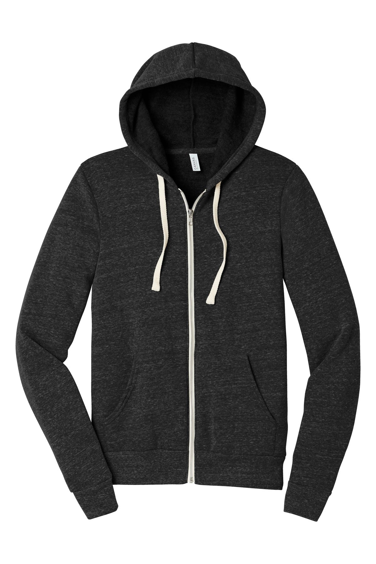 Front View of Char-Blk TB BELLA+CANVAS Unisex Triblend Sponge Fleece Full-Zip Hoodie. BC3909