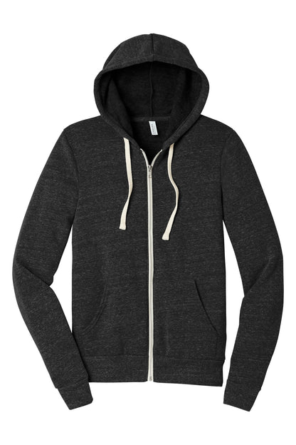 Front View of Char-Blk TB BELLA+CANVAS Unisex Triblend Sponge Fleece Full-Zip Hoodie. BC3909