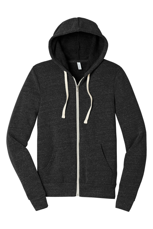 Front View of Char-Blk TB BELLA+CANVAS Unisex Triblend Sponge Fleece Full-Zip Hoodie. BC3909