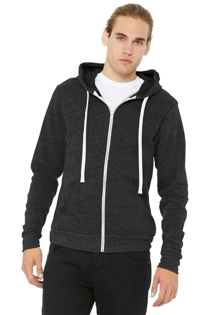 Front View of Char-Blk TB BELLA+CANVAS Unisex Triblend Sponge Fleece Full-Zip Hoodie. BC3909