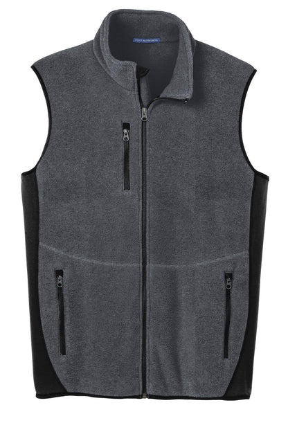 Front View of Char Hthr/Blk Port Authority R-Tek Pro Fleece Full-Zip Vest. F228