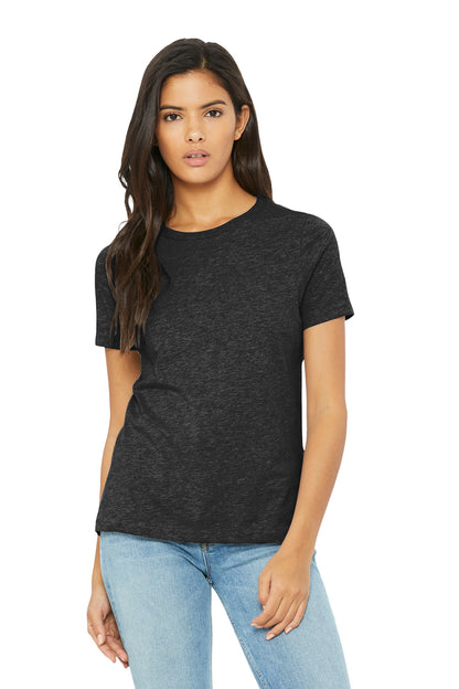 Front View of CharBlkTB BELLA+CANVAS Women's Relaxed Triblend Tee BC6413