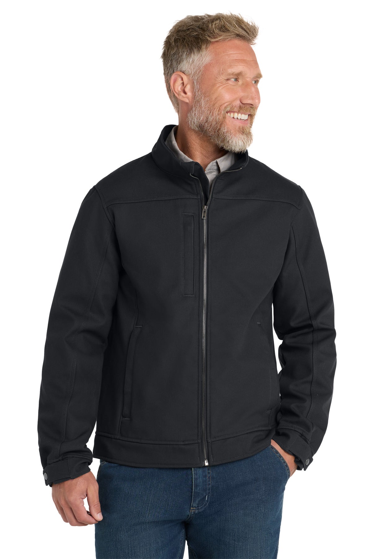 Front View of Charcoal CornerStone Duck Bonded Soft Shell Jacket CSJ60
