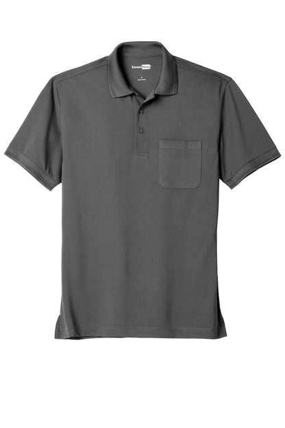 Front View of Charcoal CornerStone Industrial Snag-Proof Pique Pocket Polo. CS4020P