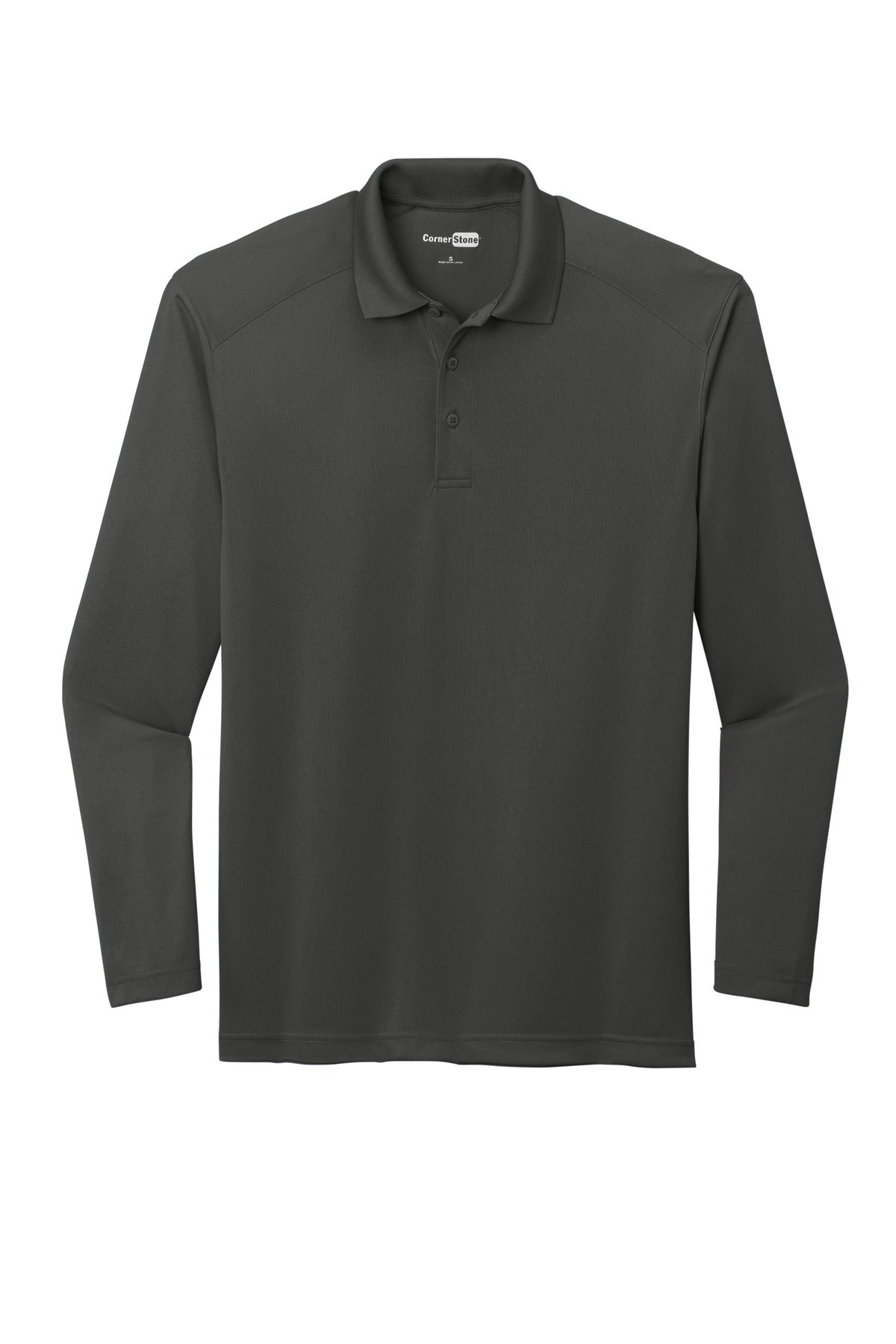 Front View of Charcoal CornerStone Select Lightweight Snag-Proof Long Sleeve Polo CS418LS