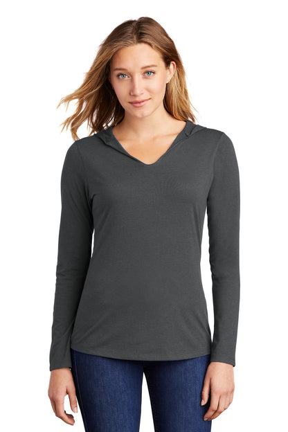 Front View of Charcoal District Women's Perfect Tri Long Sleeve Hoodie. DM139L