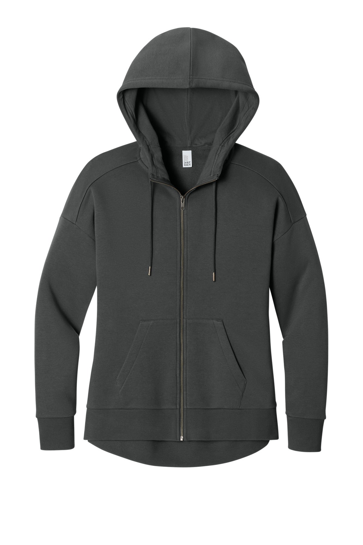 Front View of Charcoal District Women's Perfect Weight Fleece Drop Shoulder Full-Zip Hoodie DT1104