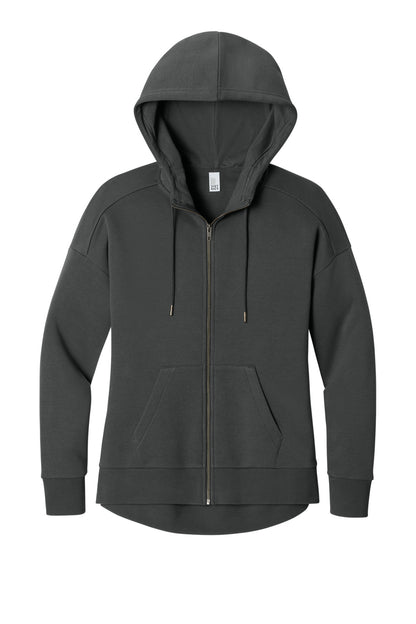 Front View of Charcoal District Women's Perfect Weight Fleece Drop Shoulder Full-Zip Hoodie DT1104
