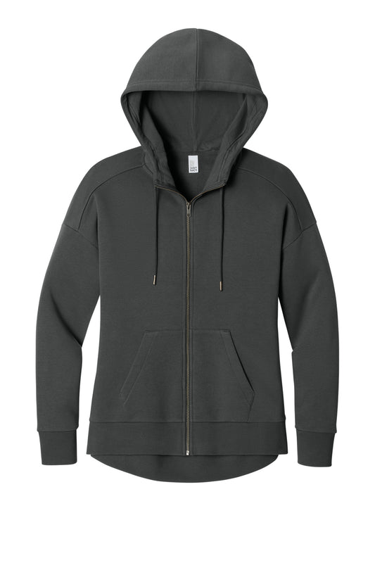 Front View of Charcoal District Women's Perfect Weight Fleece Drop Shoulder Full-Zip Hoodie DT1104