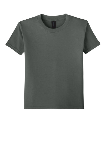 Front View of Charcoal Gildan Youth Softstyle T-Shirt 64000B