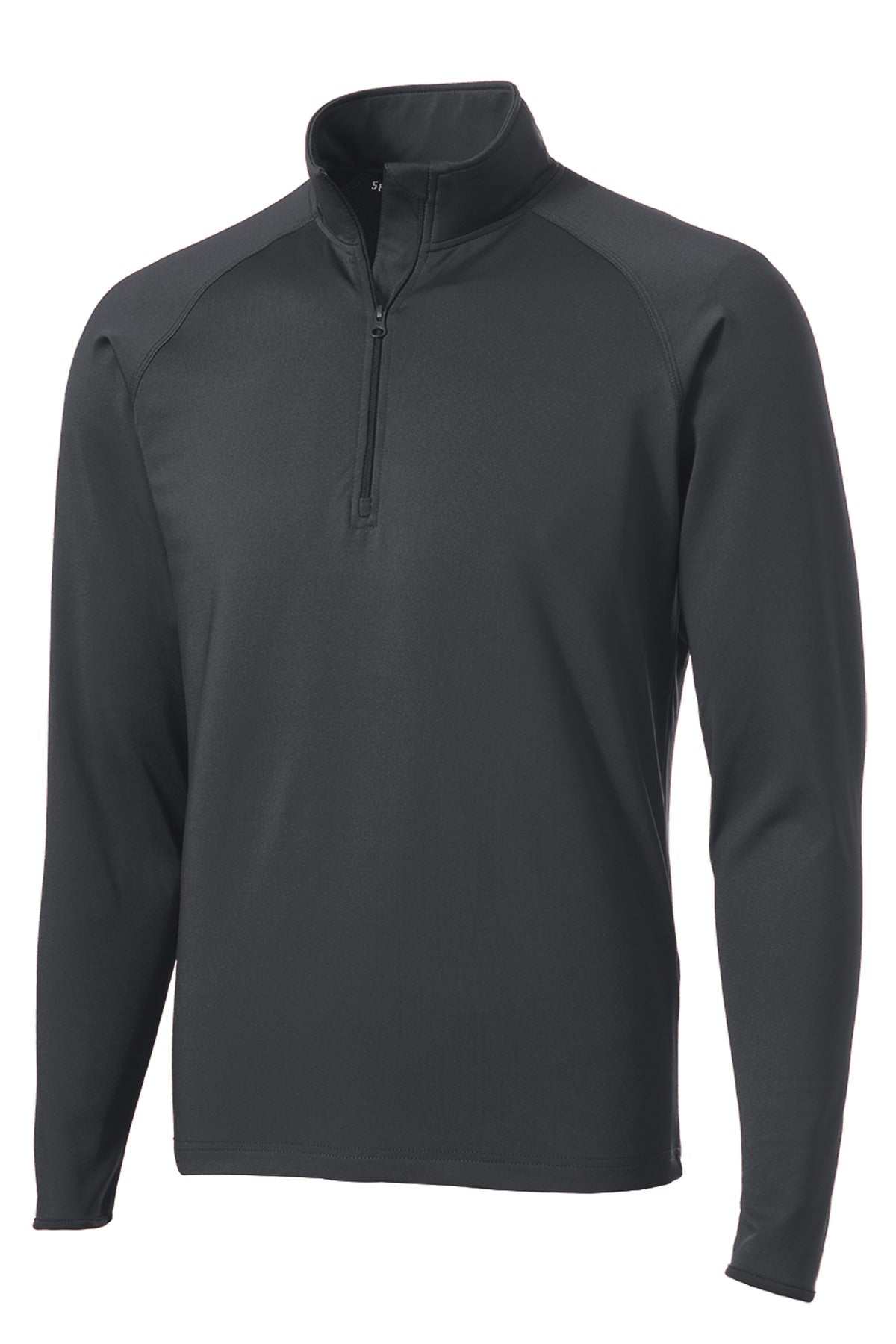 Front View of Charcoal Grey Sport-Tek Sport-Wick Stretch 1/4-Zip Pullover. ST850