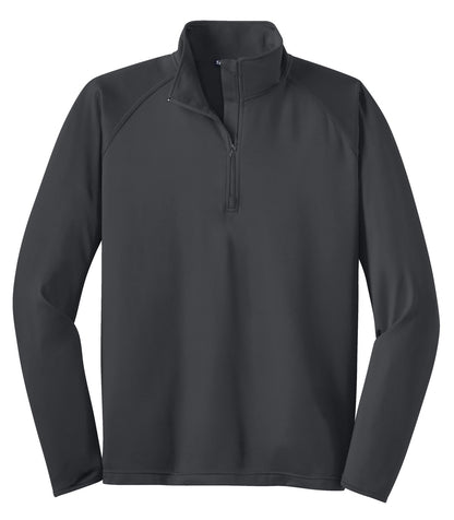 Front View of Charcoal Grey Sport-Tek Tall Sport-Wick Stretch 1/4-Zip Pullover. TST850