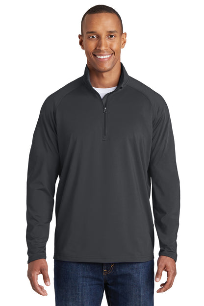 Front View of Charcoal Grey Sport-Tek Tall Sport-Wick Stretch 1/4-Zip Pullover. TST850