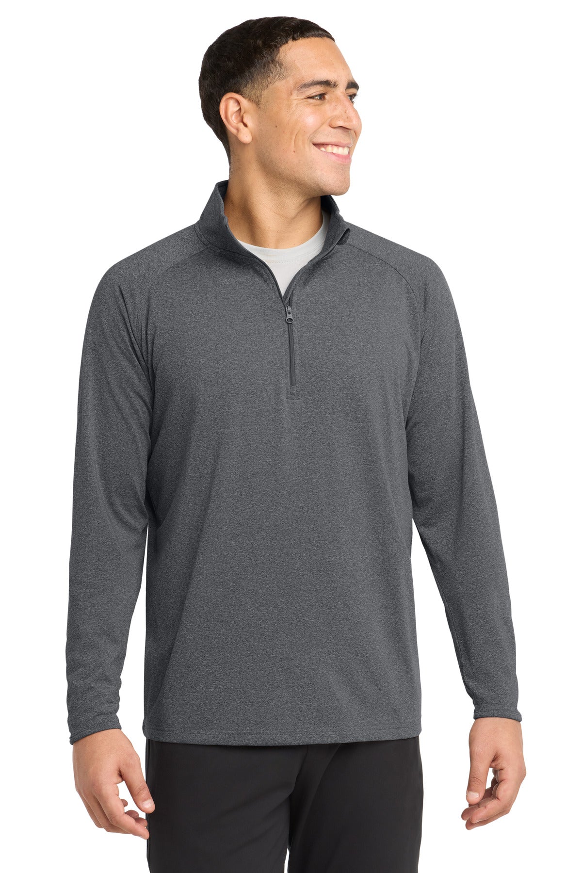 Front View of Charcoal Gy He Sport-Tek Sport-Wick Stretch 1/4-Zip Pullover. ST850