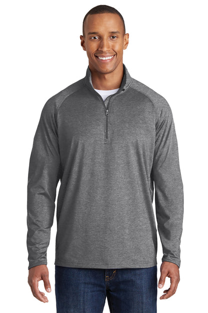Front View of Charcoal Gy He Sport-Tek Tall Sport-Wick Stretch 1/4-Zip Pullover. TST850