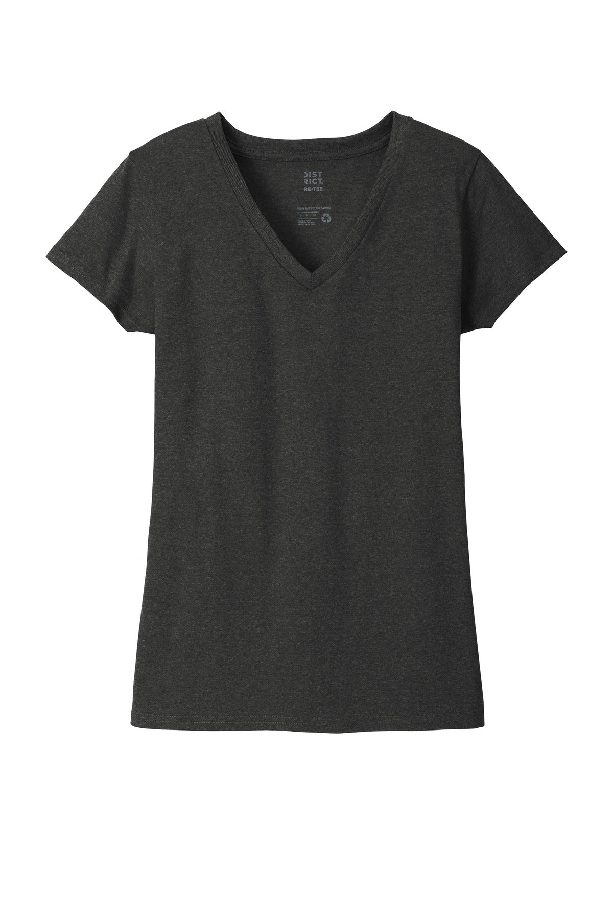 Front View of Charcoal Hthr District Women's Re-Tee V-Neck DT8001