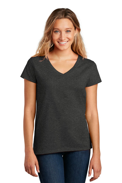 Front View of Charcoal Hthr District Women's Re-Tee V-Neck DT8001