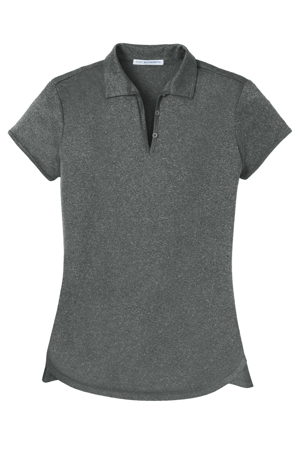 Front View of Charcoal Hthr Port Authority Women's Trace Heather Polo. L576