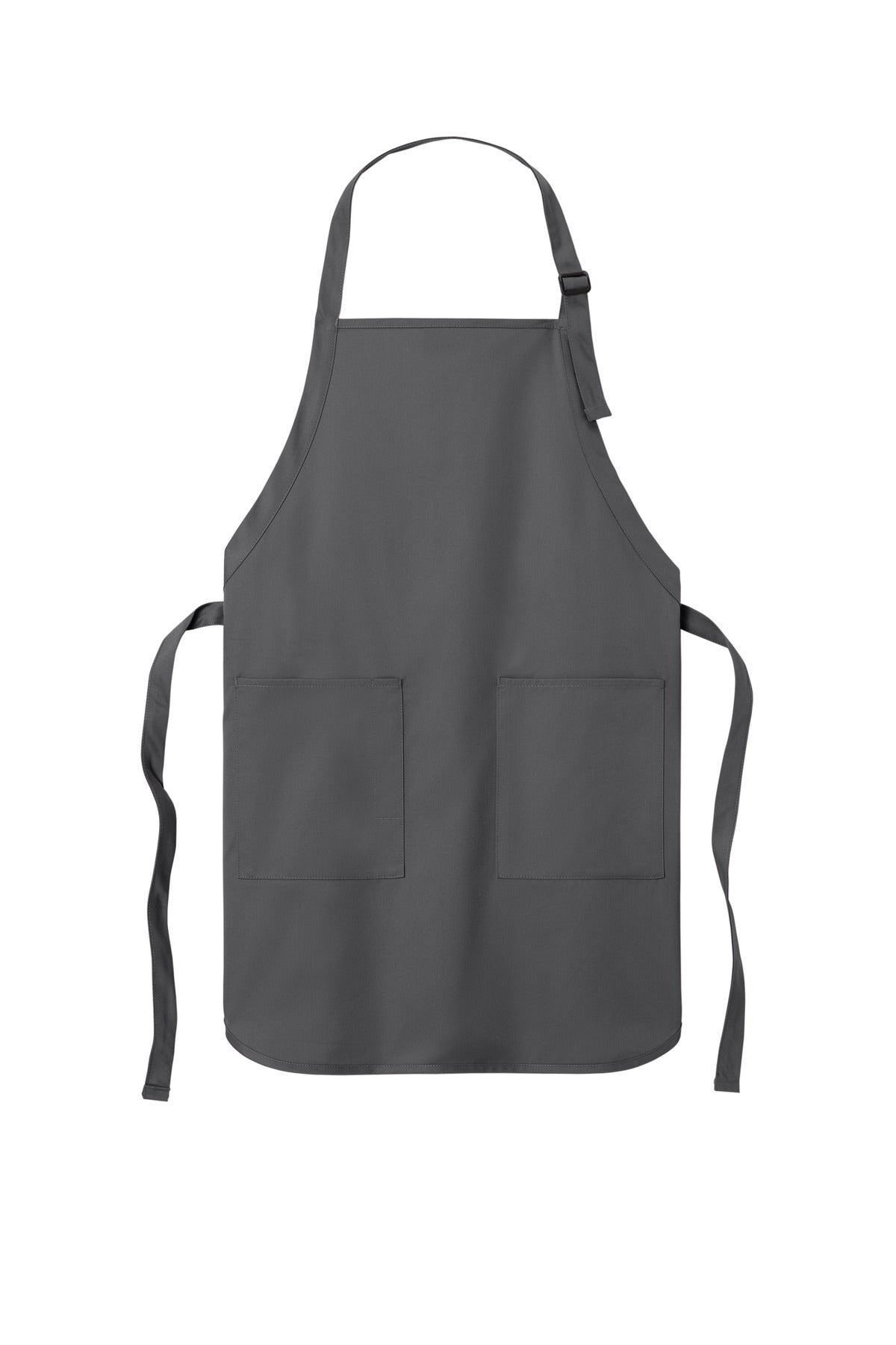 Front View of Charcoal Port Authority Full-Length Two-Pocket Bib Apron. A600