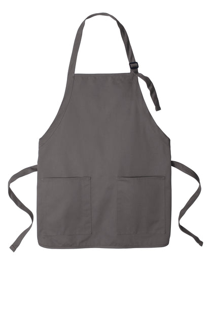 Front View of Charcoal Port Authority Medium-Length Two-Pocket Bib Apron. A601