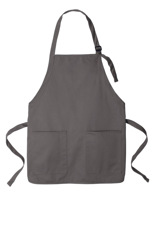 Front View of Charcoal Port Authority Medium-Length Two-Pocket Bib Apron. A601