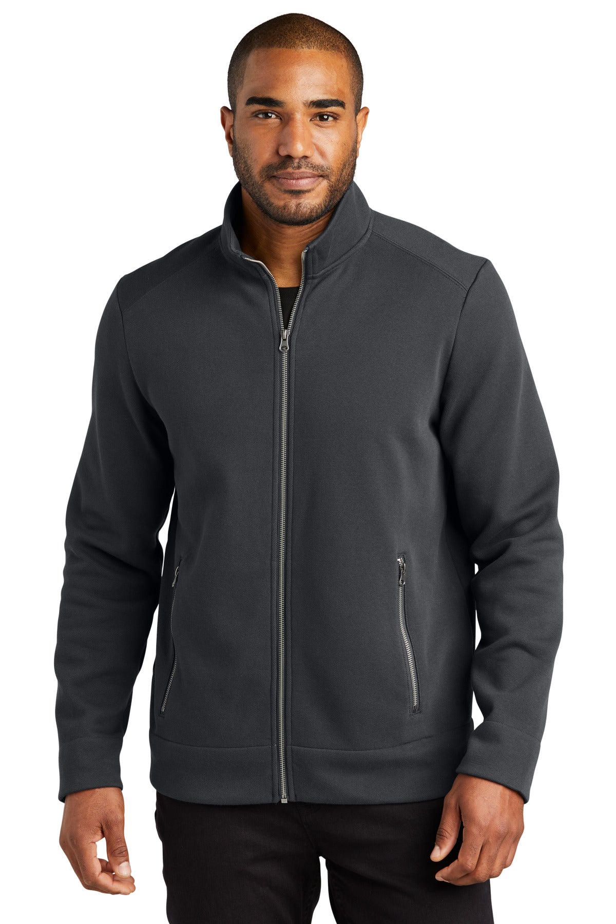 Front View of Charcoal Port Authority Network Fleece Jacket F422