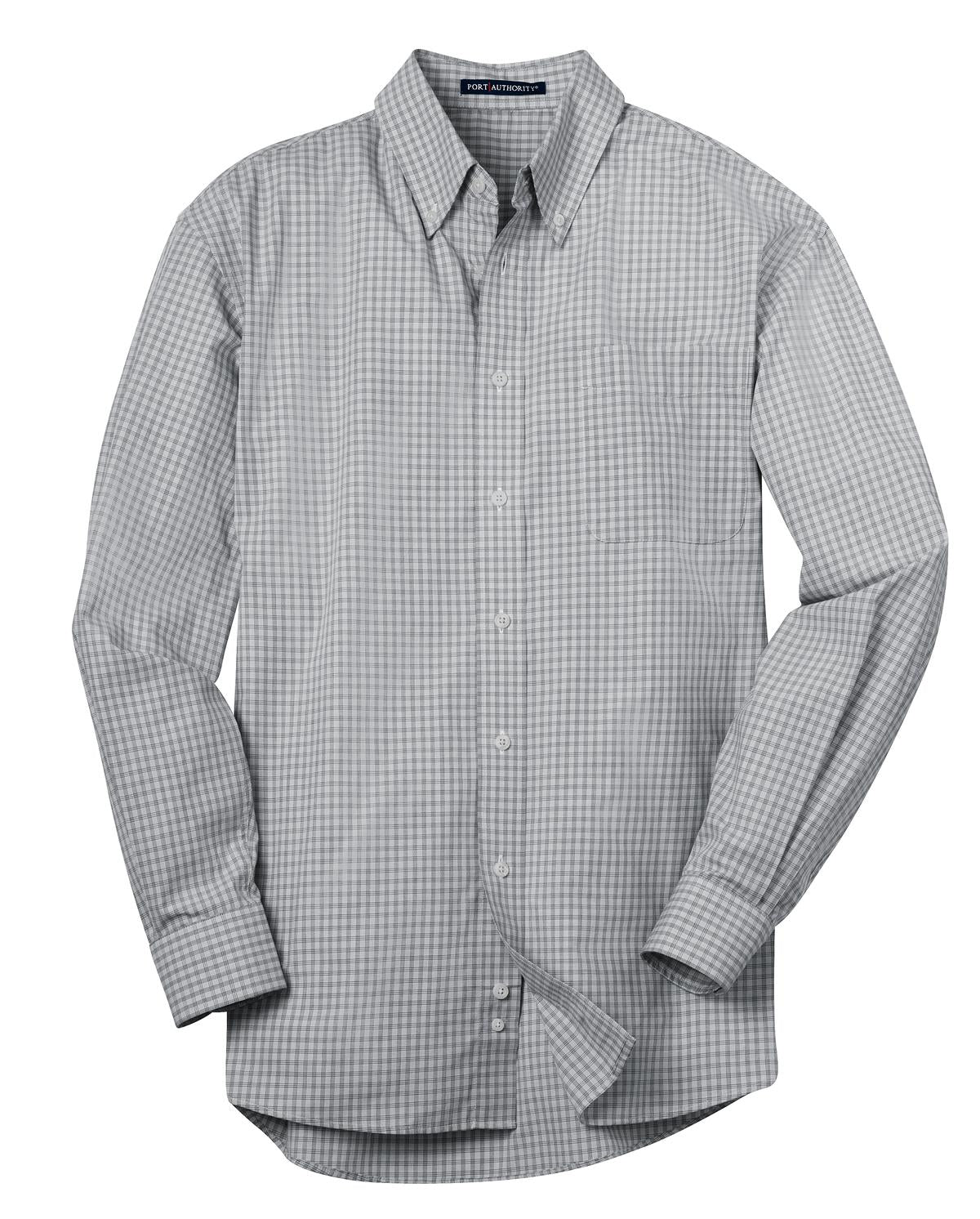 Front View of Charcoal Port Authority Plaid Pattern Easy Care Shirt. S639