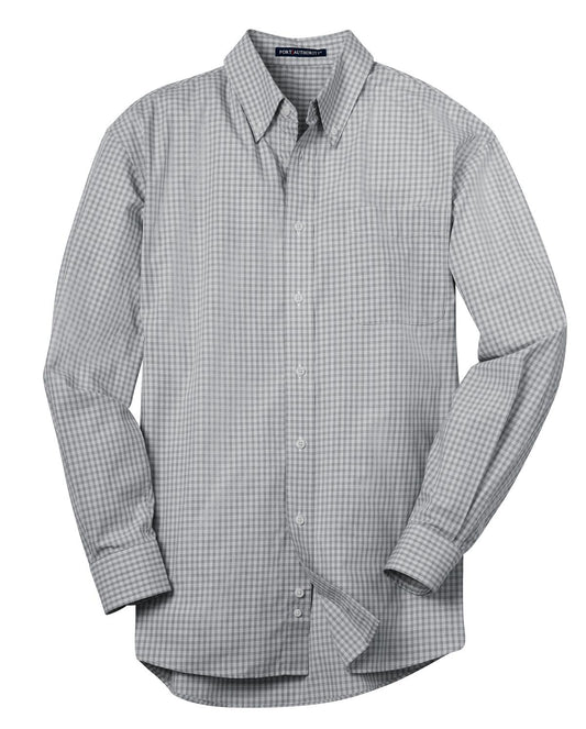 Front View of Charcoal Port Authority Plaid Pattern Easy Care Shirt. S639