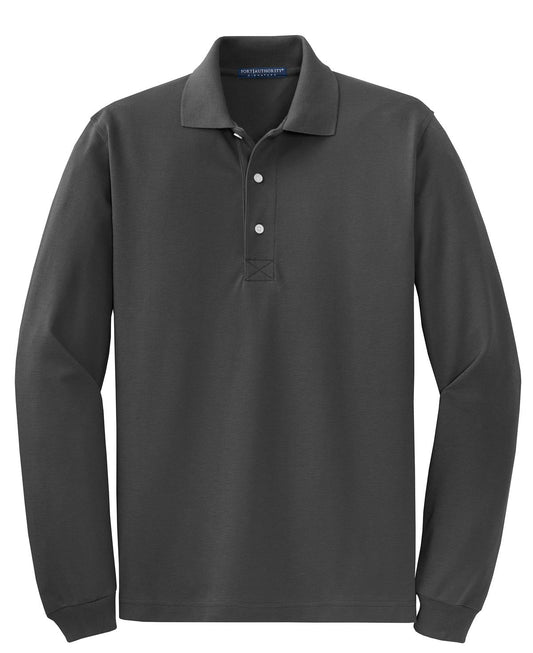 Front View of Charcoal Port Authority Rapid Dry Long Sleeve Polo. K455LS