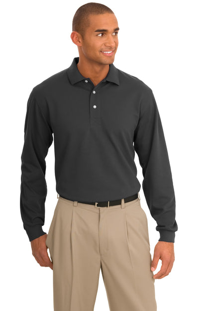 Front View of Charcoal Port Authority Rapid Dry Long Sleeve Polo. K455LS