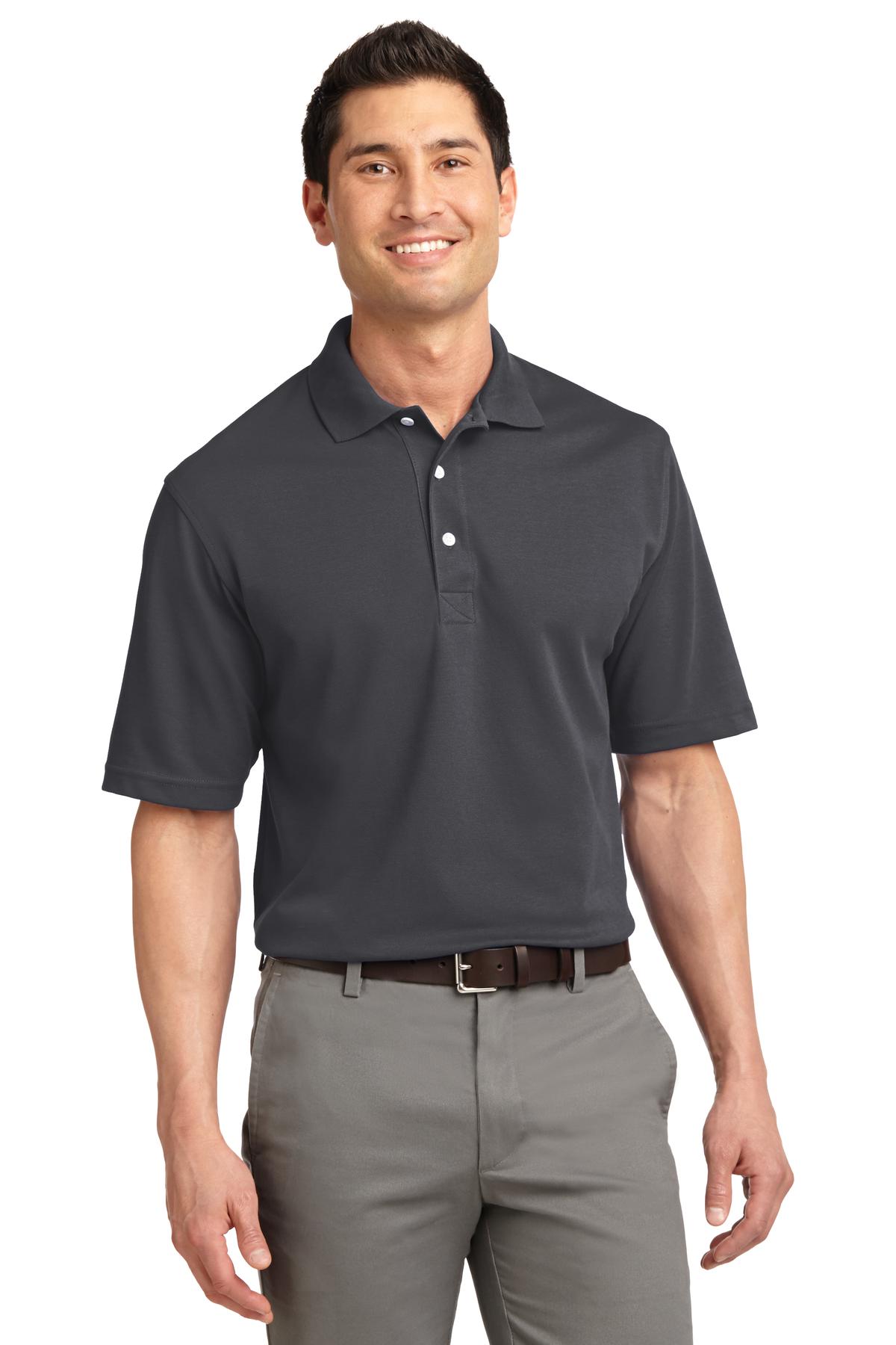 Front View of Charcoal Port Authority Tall Rapid Dry Polo. TLK455