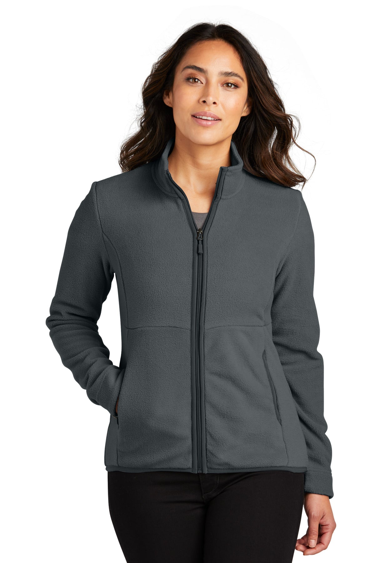 Front View of Charcoal Port Authority Women's Connection Fleece Jacket L110