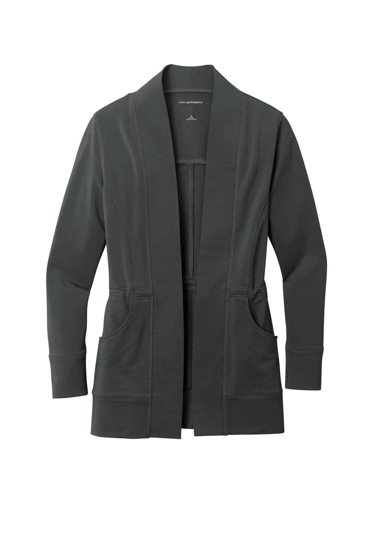 Front View of Charcoal Port Authority Women's Microterry Cardigan LK825