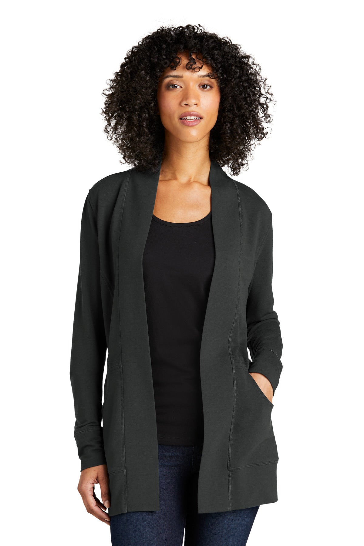 Front View of Charcoal Port Authority Women's Microterry Cardigan LK825