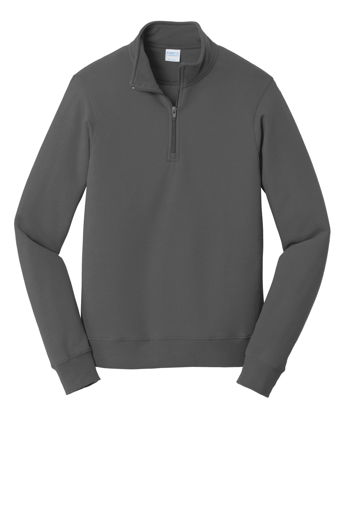 Front View of Charcoal Port & Company Fan Favorite Fleece 1/4-Zip Pullover Sweatshirt. PC850Q