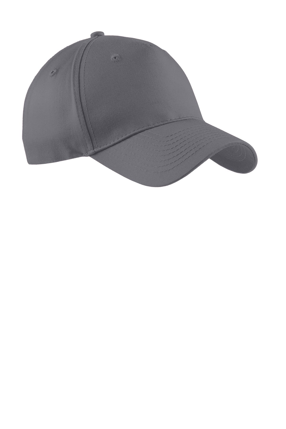 Front View of Charcoal Port & Company Five-Panel Twill Cap. CP86