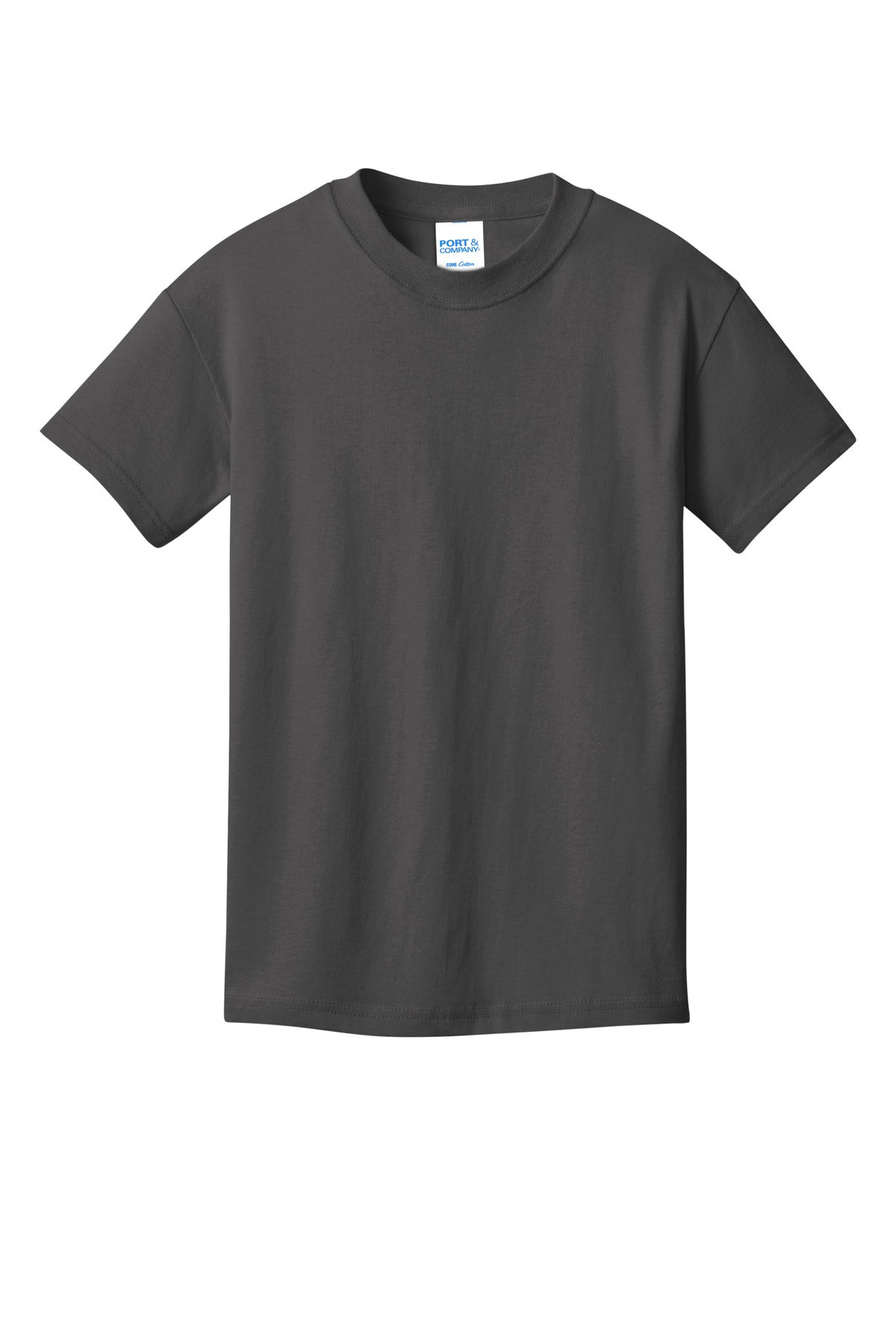Front View of Charcoal Port & Company Youth Core Cotton DTG Tee PC54YDTG