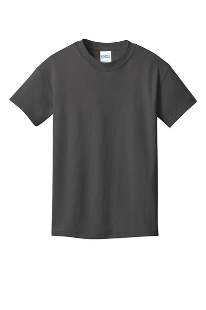 Front View of Charcoal Port & Company Youth Core Cotton DTG Tee PC54YDTG