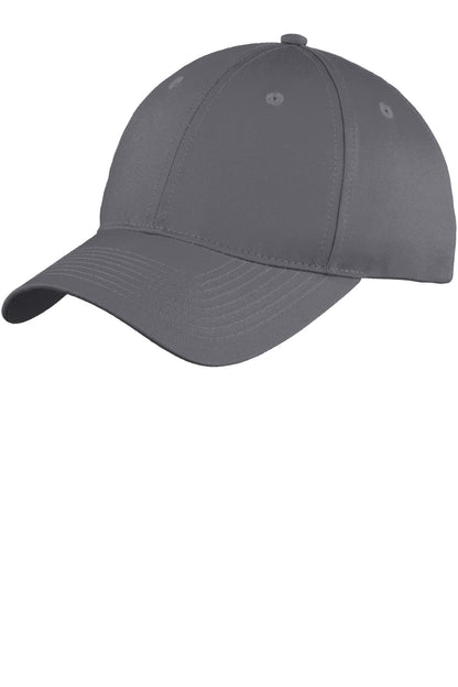 Front View of Charcoal Port & Company Youth Six-Panel Unstructured Twill Cap. YC914