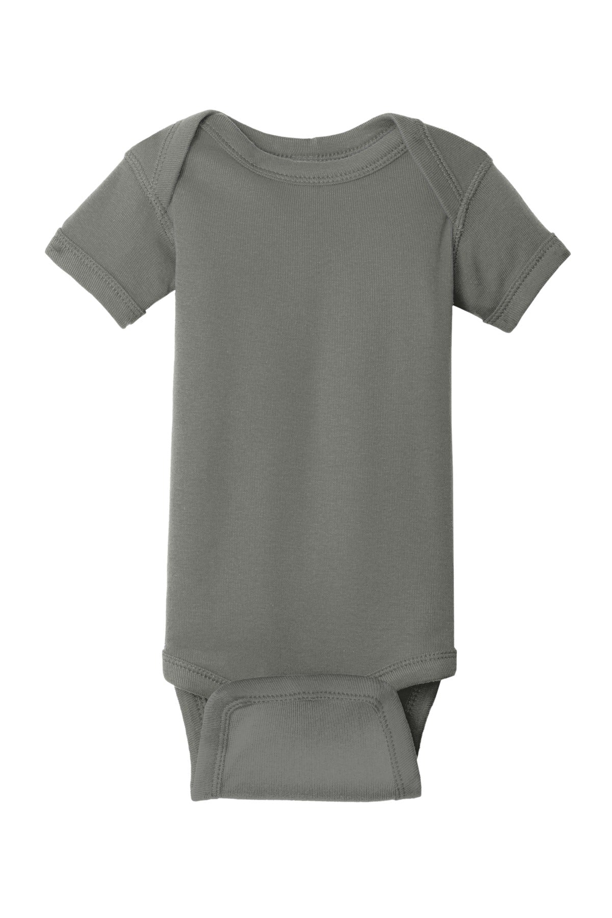 Front View of Charcoal Rabbit Skins Infant Short Sleeve Baby Rib Bodysuit. RS4400
