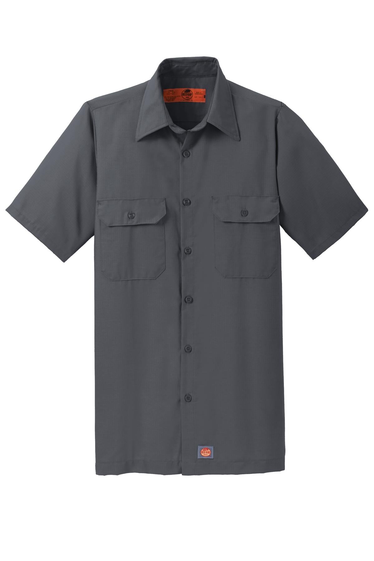 Front View of Charcoal Red Kap Short Sleeve Solid Ripstop Shirt. SY60