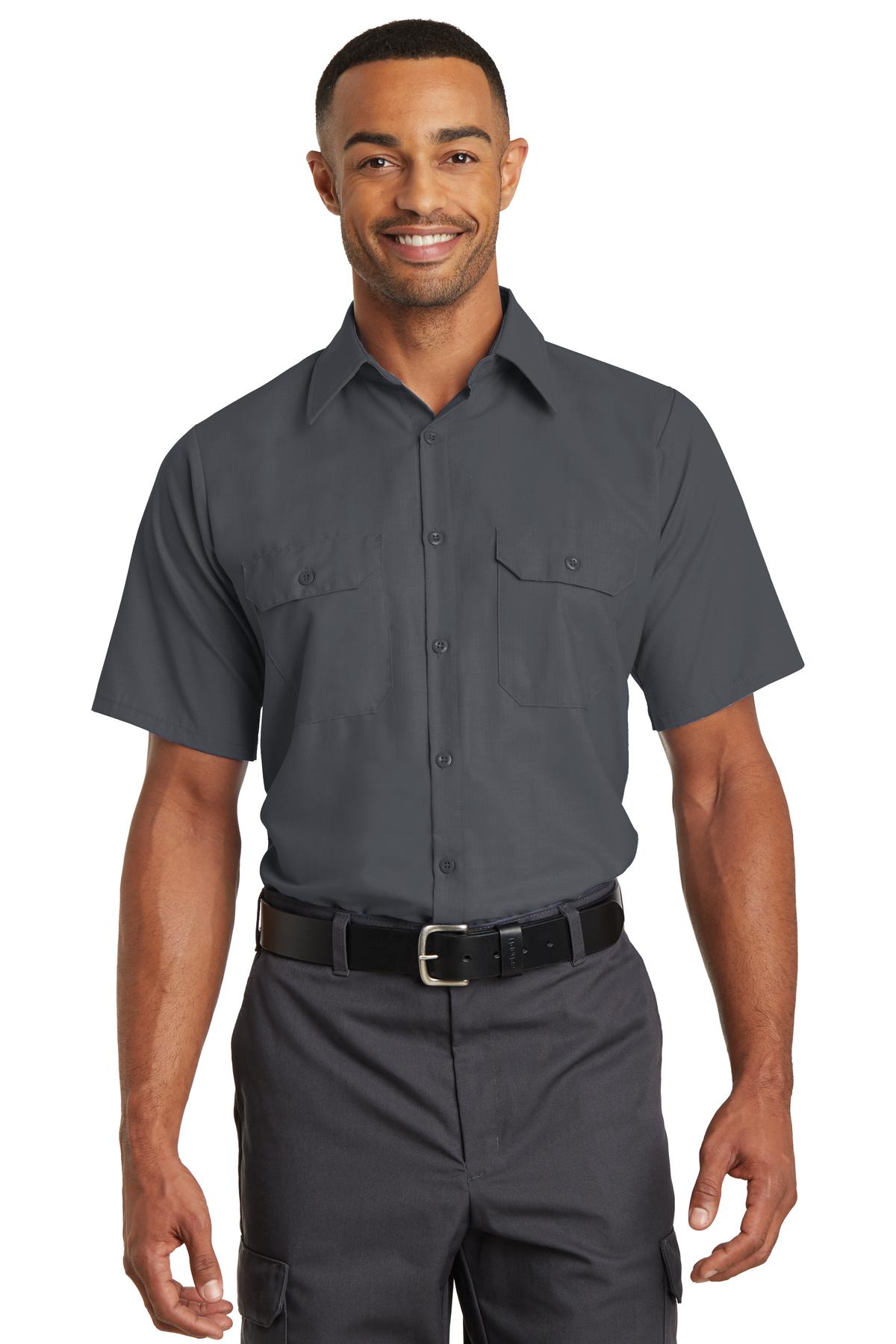 Front View of Charcoal Red Kap Short Sleeve Solid Ripstop Shirt. SY60