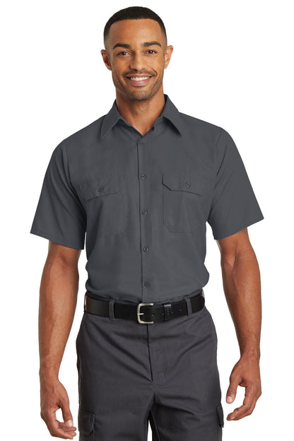 Front View of Charcoal Red Kap Short Sleeve Solid Ripstop Shirt. SY60