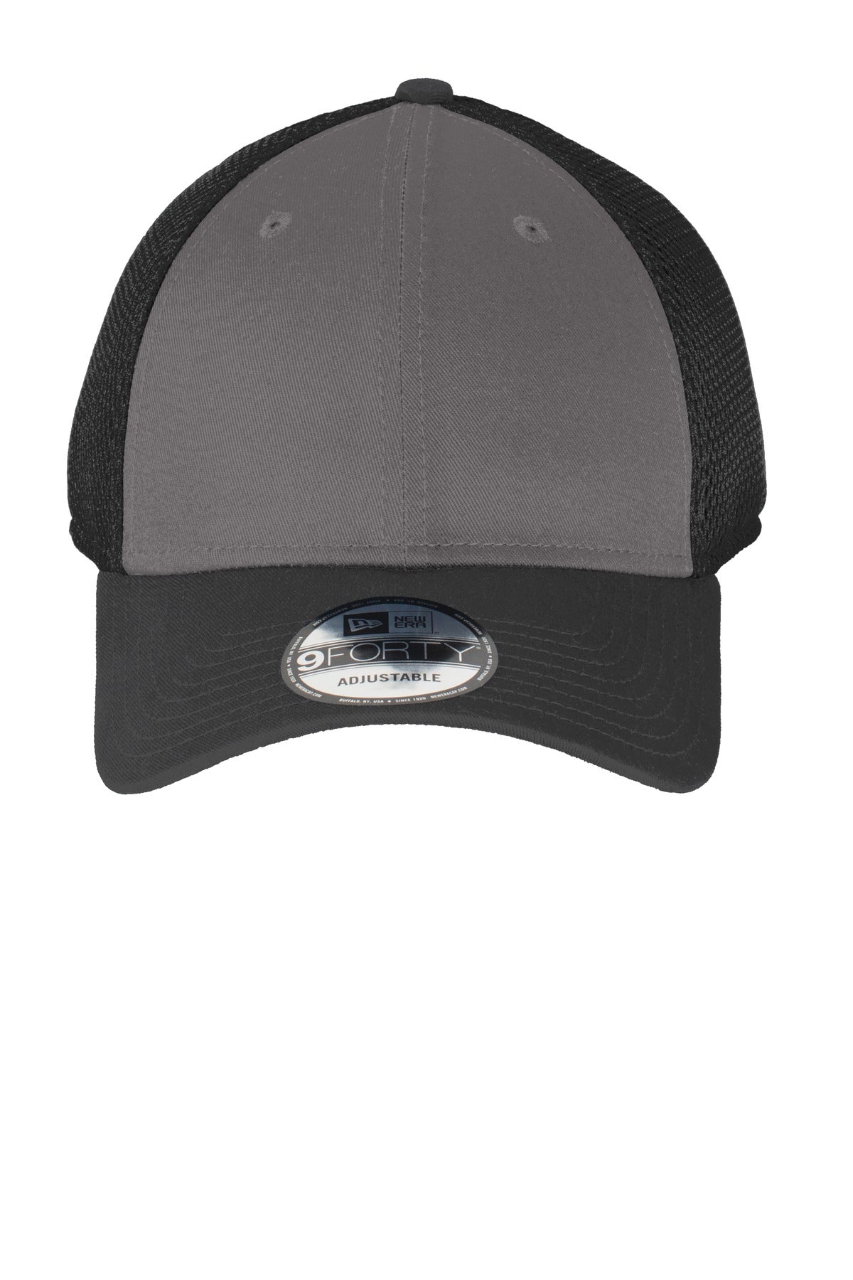 Front View of Charcoal/Black New Era Snapback Contrast Front Mesh Cap. NE204